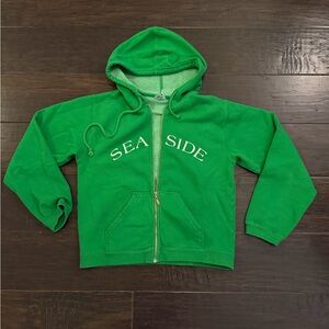 Seaside Beach Green Zip Up Hoodie Sweatshirt size Small Cozy